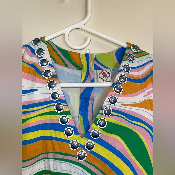 Sheridan French Clare dress In blue marble.Multicolor V-Neck Midi Dress - Picture 3 of 6